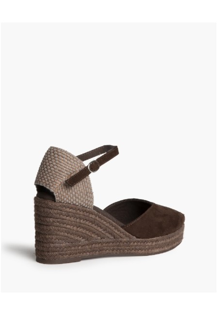 Alpargatas cuña valenciana con yute y hebilla chocolate