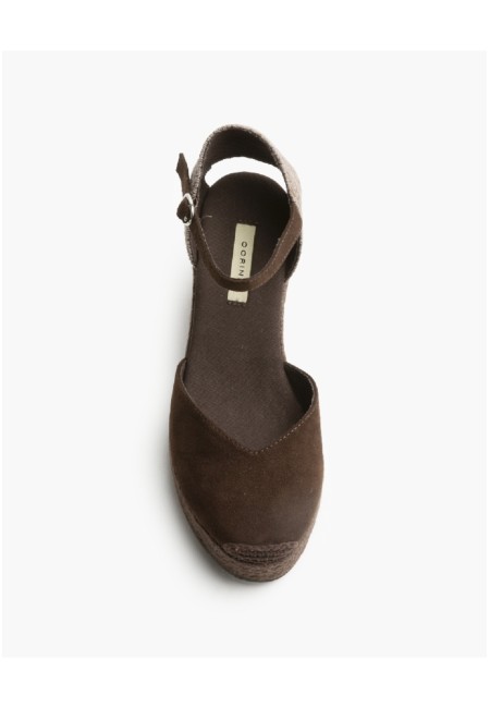 Alpargatas cuña valenciana con yute y hebilla chocolate