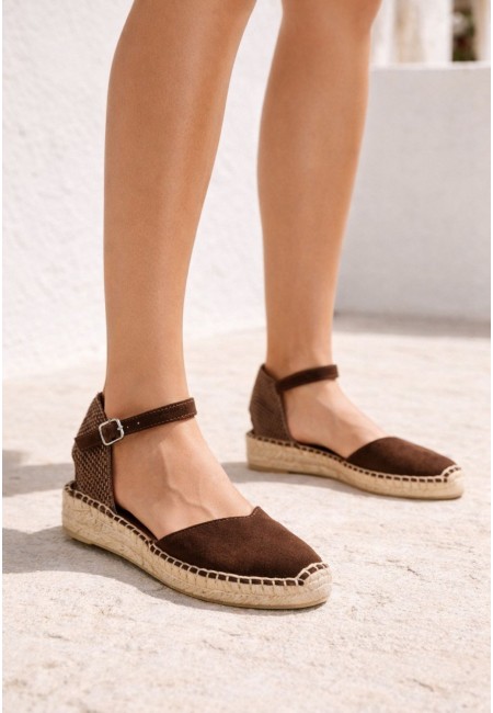 Alpargatas planas de yute marrón chocolate con hebilla | Bluwer