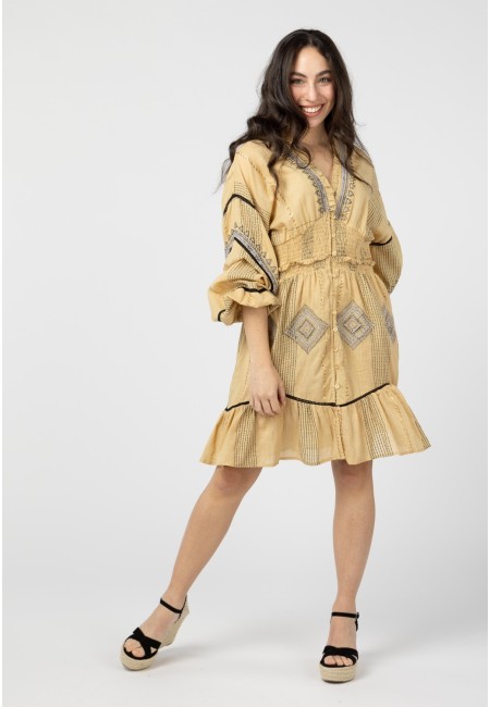 Vestido corto boho bordado a mano – 100% algodón | Bluwer