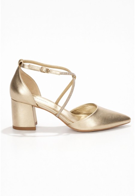 Zapato de invitada dorado con tacón ancho | Bluwer