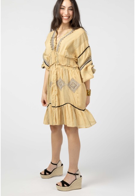 Vestido corto boho bordado a mano – 100% algodón | Bluwer