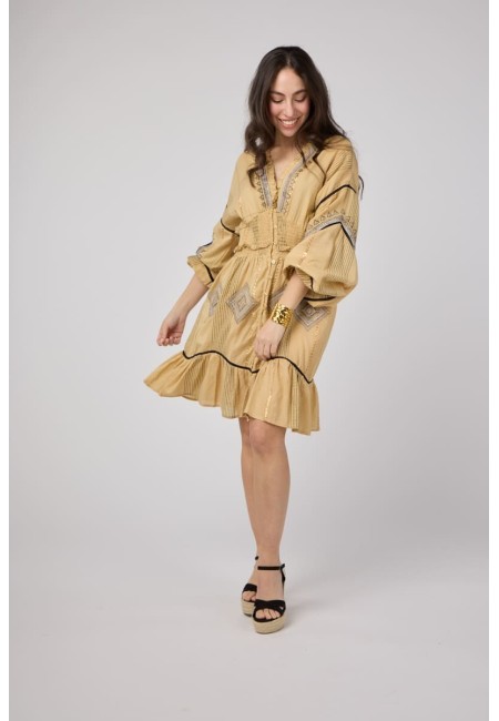 Vestido corto boho bordado a mano – 100% algodón | Bluwer