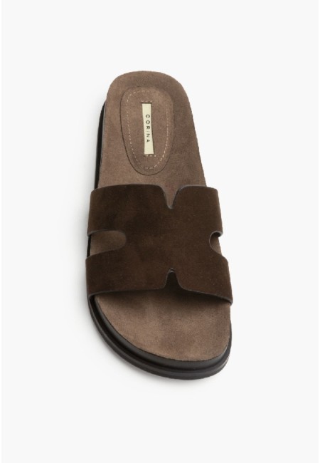 Sandalia plana marrón chocolate de pala con plantilla ergonómica - Marrón chocolate 2