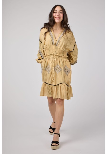 Vestido corto boho bordado a mano – 100% algodón | Bluwer