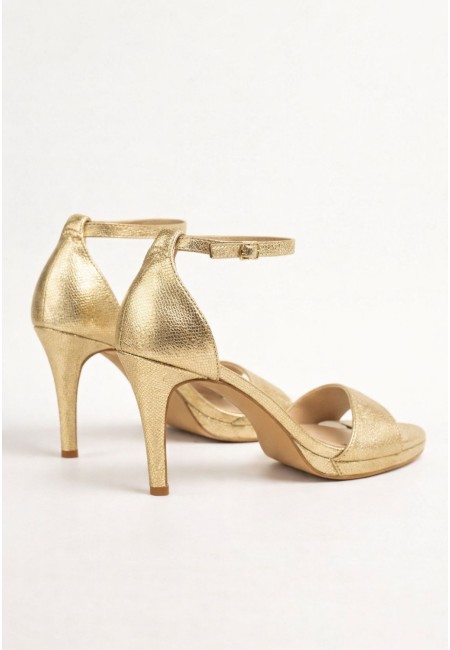 Sandalias doradas de fiesta cómodas con tacón fino | Bluwer
