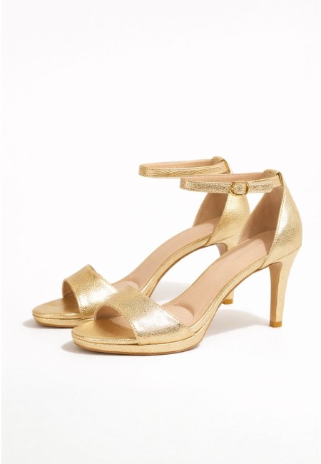Sandalias doradas de fiesta cómodas con tacón fino | Bluwer