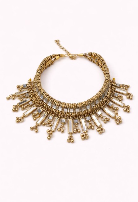 Choker boho dorado con colgantes de espejos y racimos de abalorios - Bluwer