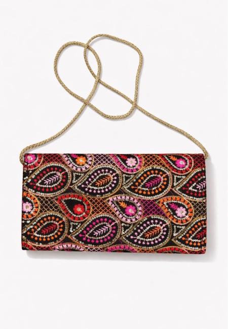 Bolso clutch bordado étnico negro 2