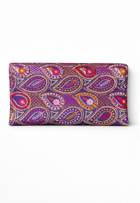 Bolso clutch bordado étnico azul