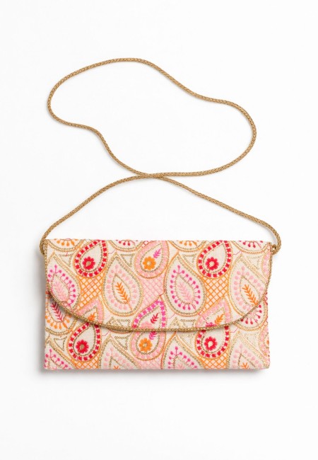 Bolso clutch bordado étnico blanco 2
