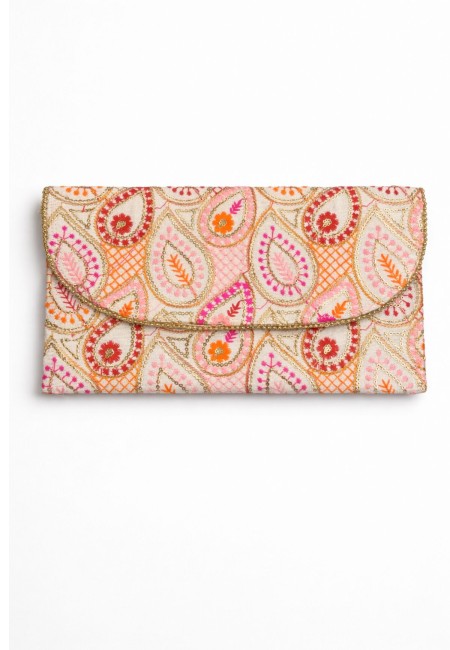 Bolso clutch bordado étnico blanco