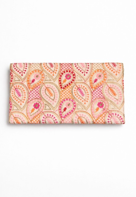 Bolso clutch bordado étnico blanco