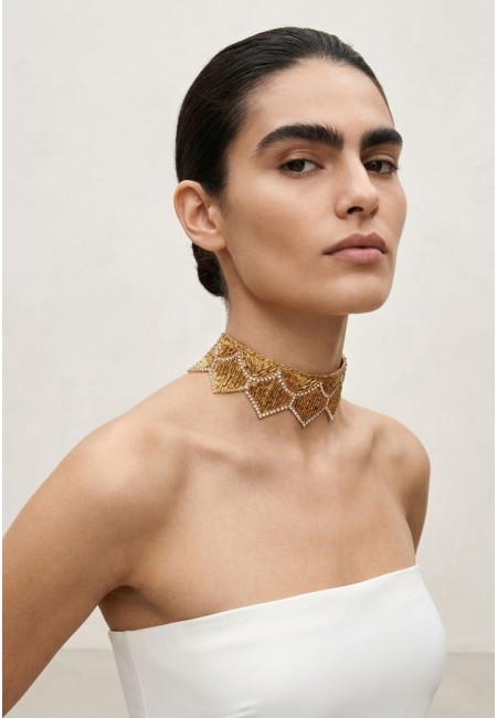 Choker joya dorado geométrico con cristales | Bluwer