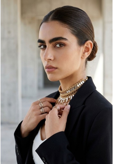 Choker artesanal dorado étnico con espejitos y abalorios | Bluwer