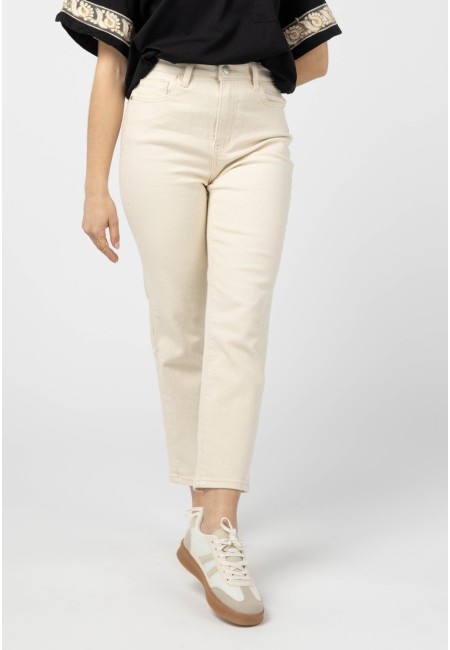 Vaquero recto beige mujer – Pantalón denim mom | Bluwer