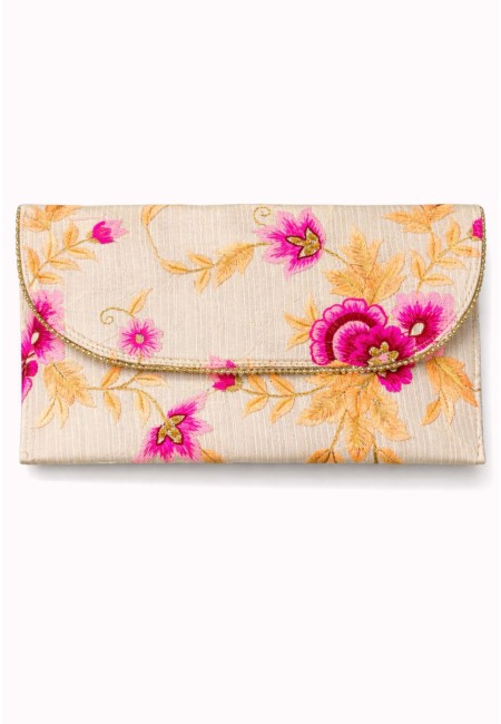 Clutch bordado a mano con flores crema - vista 1