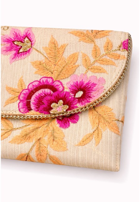 Clutch bordado a mano con flores crema - vista 3