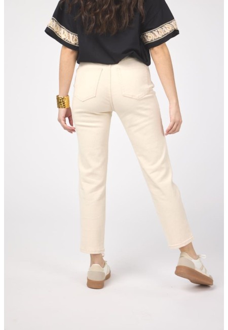 Vaquero recto beige mujer – Pantalón denim mom | Bluwer