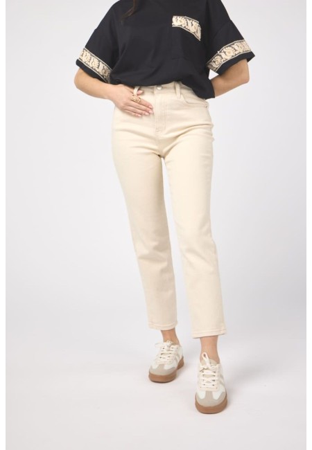 Vaquero recto beige mujer – Pantalón denim mom | Bluwer