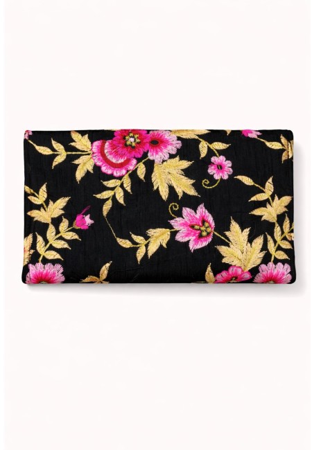 Clutch bordado a mano con flores negro - vista 2
