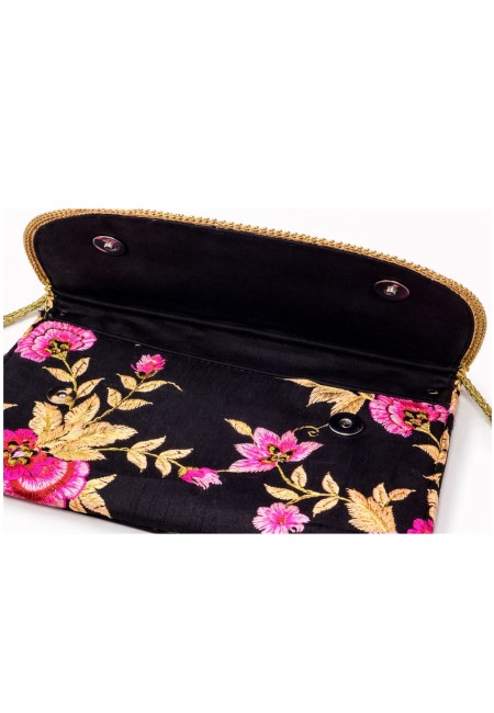 Clutch bordado a mano con flores negro - vista 3