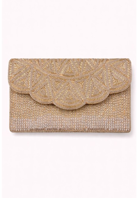 Clutch Dorado Artesanal con Abalorios y Cadena de Laton | Bluwer 2