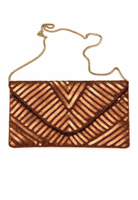 Clutch Cobrizo Artesanal con Lentejuelas y Cadena de Latón | Bluwer