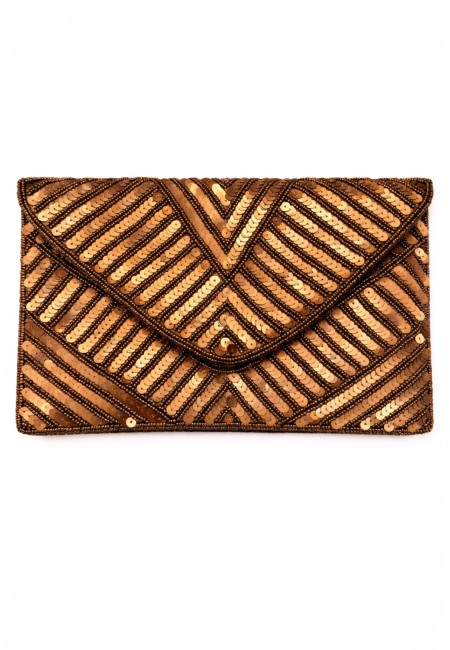 Clutch Cobrizo Artesanal con Lentejuelas y Cadena de Latón | Bluwer