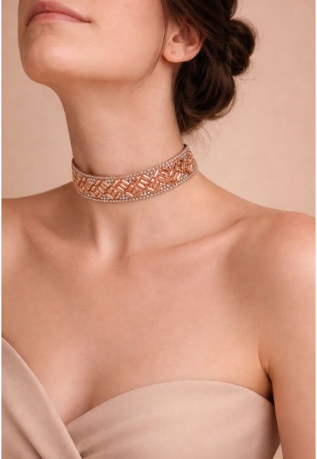Choker gargantilla rosa de brillantitos artesanal hecho a mano