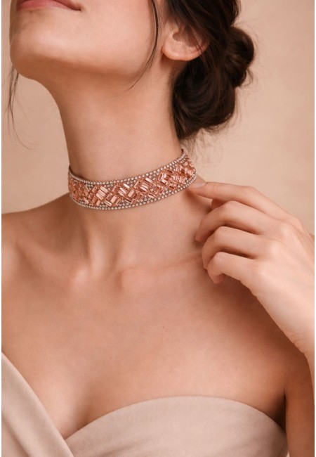 Choker gargantilla rosa de brillantitos artesanal hecho a mano