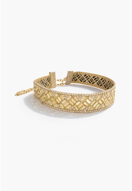 Choker gargantilla dorado de brillantitos artesanal hecho a mano
