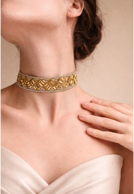 Choker gargantilla dorado de brillantitos artesanal hecho a mano