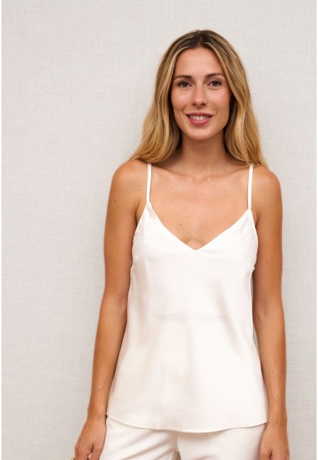 Blusa blanca efecto satén con tirantes regulables | Bluwer