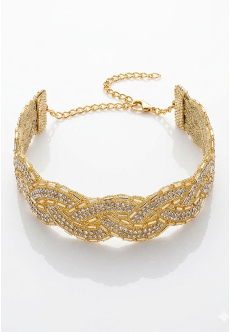 Choker dorado de cristalitos y abalorios bordados | Bluwer