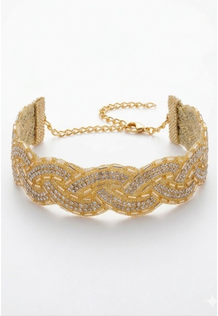 Choker dorado de cristalitos y abalorios bordados | Bluwer
