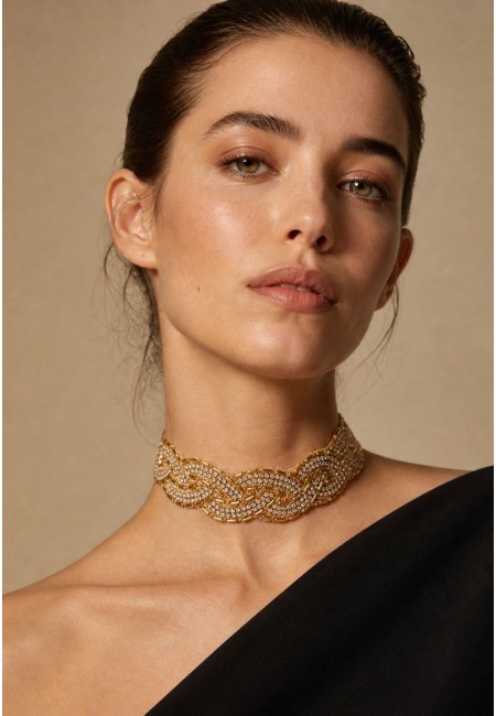 Choker dorado de cristalitos y abalorios bordados | Bluwer