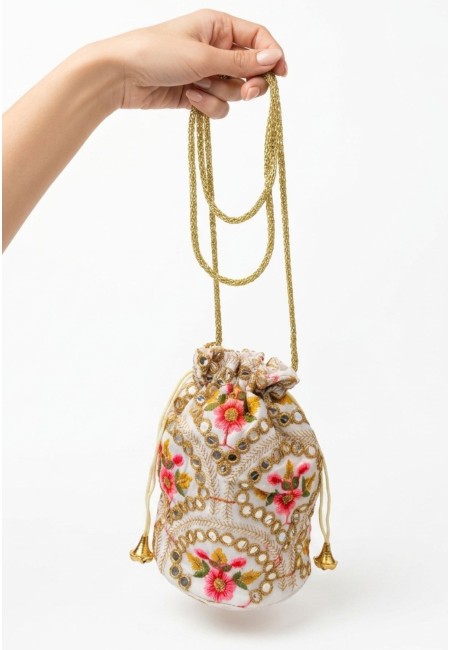 Bombonera bordada floral blanca con espejos | Bluwer