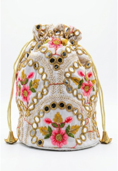 Bombonera bordada floral blanca con espejos | Bluwer