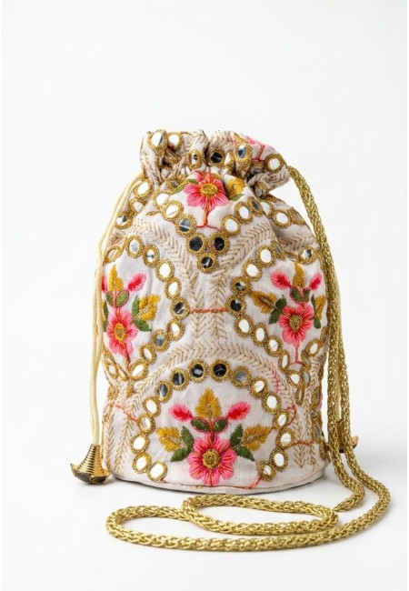 Bombonera bordada floral blanca con espejos | Bluwer