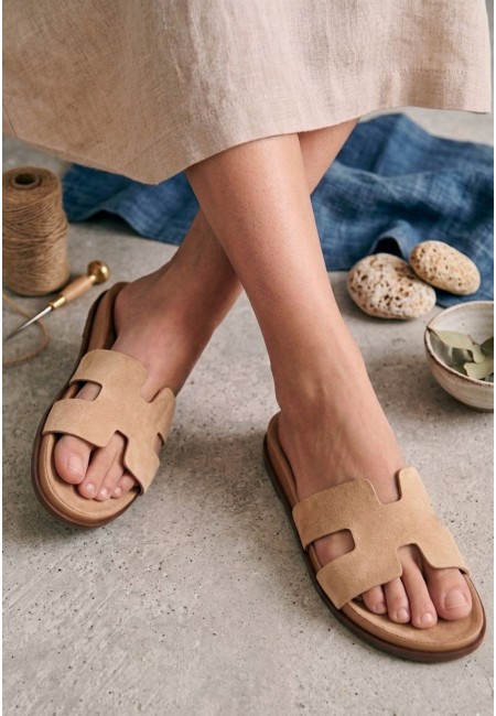 Sandalias planas mujer camel de pala y plantilla gel | Bluwer