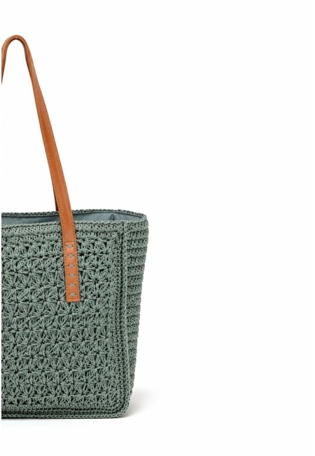 Bolso de rafia verde con asas de cuero – Bolso shopper estilo artesanal