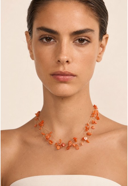 Choker de piedras naturales naranja multicadena | Bluwer