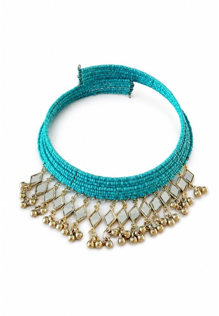 Choker turquesa con espejos y detalles dorados artesanales | Bluwer