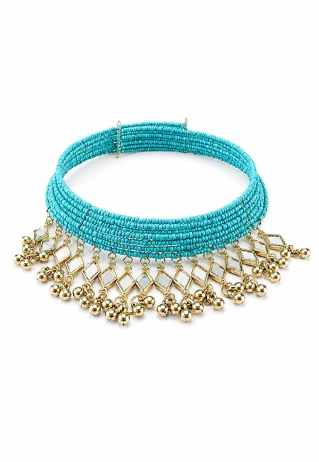Choker turquesa con espejos y detalles dorados artesanales | Bluwer