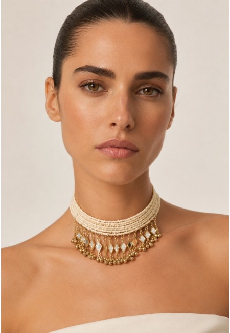 Choker blanco hueso con espejos dorados | Bluwer