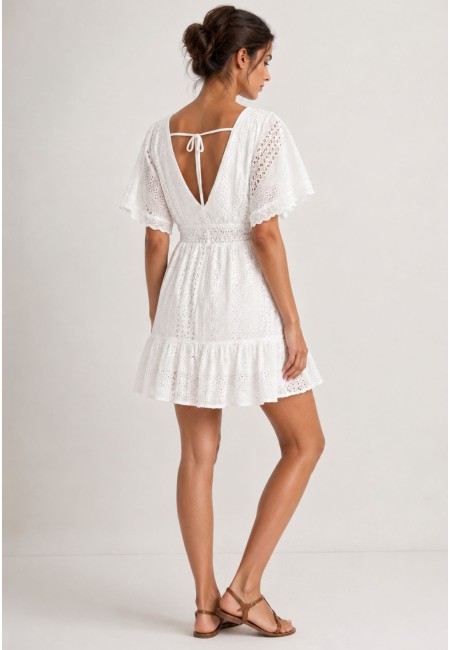 Vestido blanco corto de algodón bordado con pantalón interior | Bluwer 2