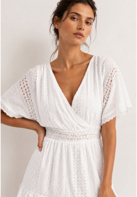 Vestido blanco corto de algodón bordado con pantalón interior | Bluwer