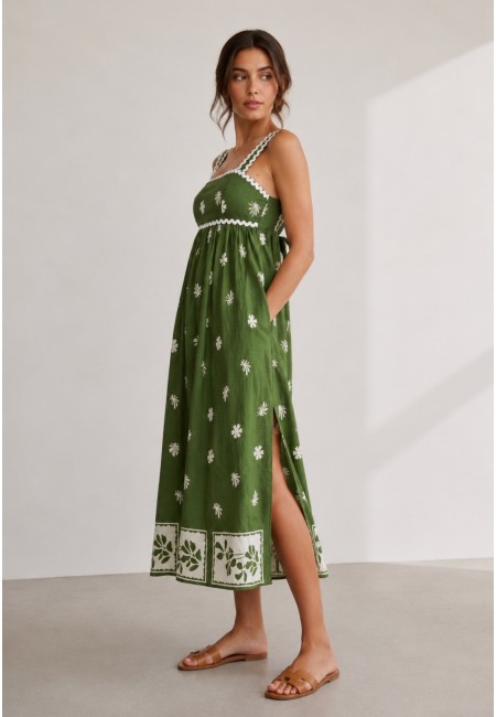 Vestido midi negro estampado con espalda ajustable | Bluwer