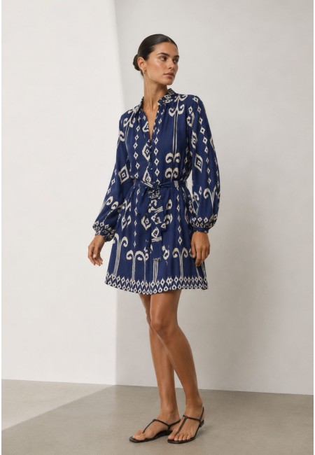 Vestido camisero estampado azul mujer